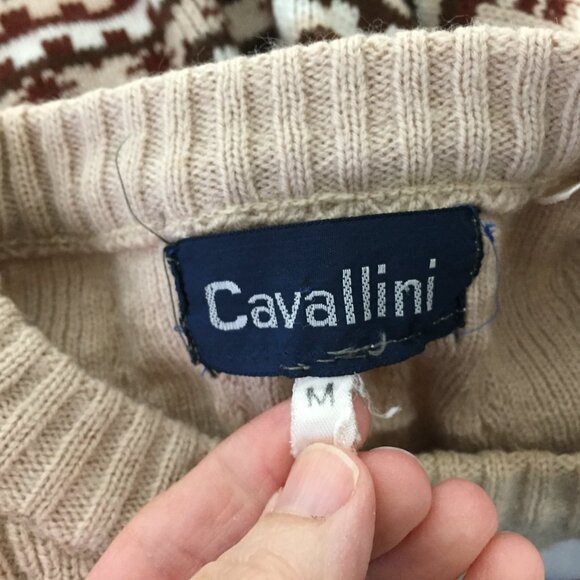 Vintage 1970s 80s Sweater Mens Medium Fair Isle Stripe Brown Tan - Picture 3 of 5